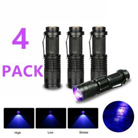 3Modes Mini Portable UV Ultra Violet LED Flashlight Purple Blacklight Torch Lamp Light (Option: 4Pcs)